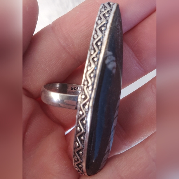 New Oversized Orthoceras Fossil 925 Silver Statement Ring. - Picture 9 of 16